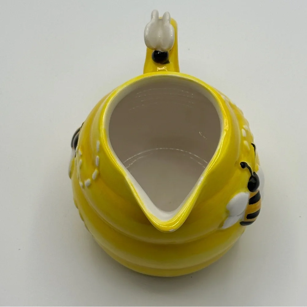 Pier 1 Imports Hand Painted Dolomite‎ Yellow Bee Honeycomb Creamer - Picture 4 of 15